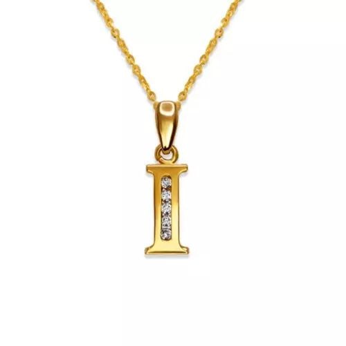 NEW 14K YELLOW GOLD INITIAL "I" PENDANT: NEW 14K YELLOW GOLD INITIAL "I" PENDANT 14K Yellow Gold Approx. 4x10mm High Polished/Cubic Zirconia Available in White Gold Items in this Set: Earrings Available as a Set Chains Sold Separately Weight