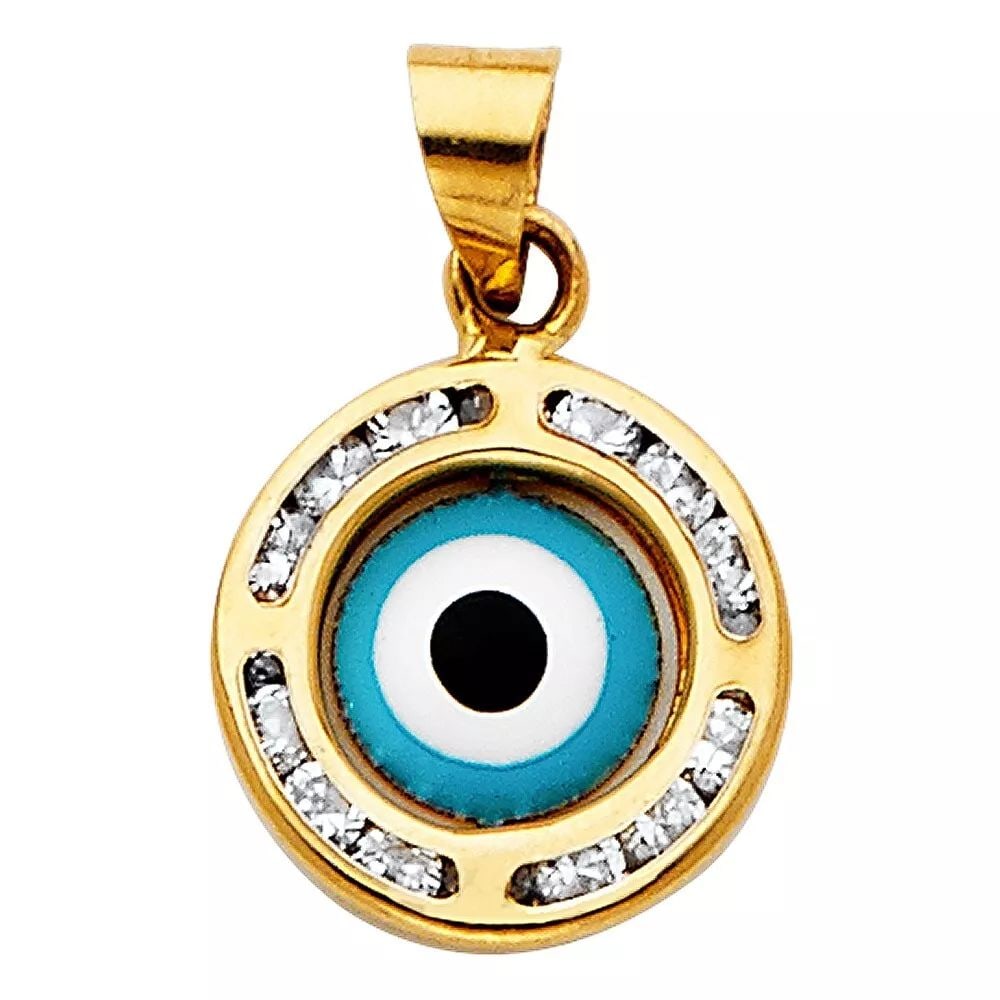 NEW 14K TRI COLOR GOLD CZ EVIL EYE PENDANT (1 of 2)