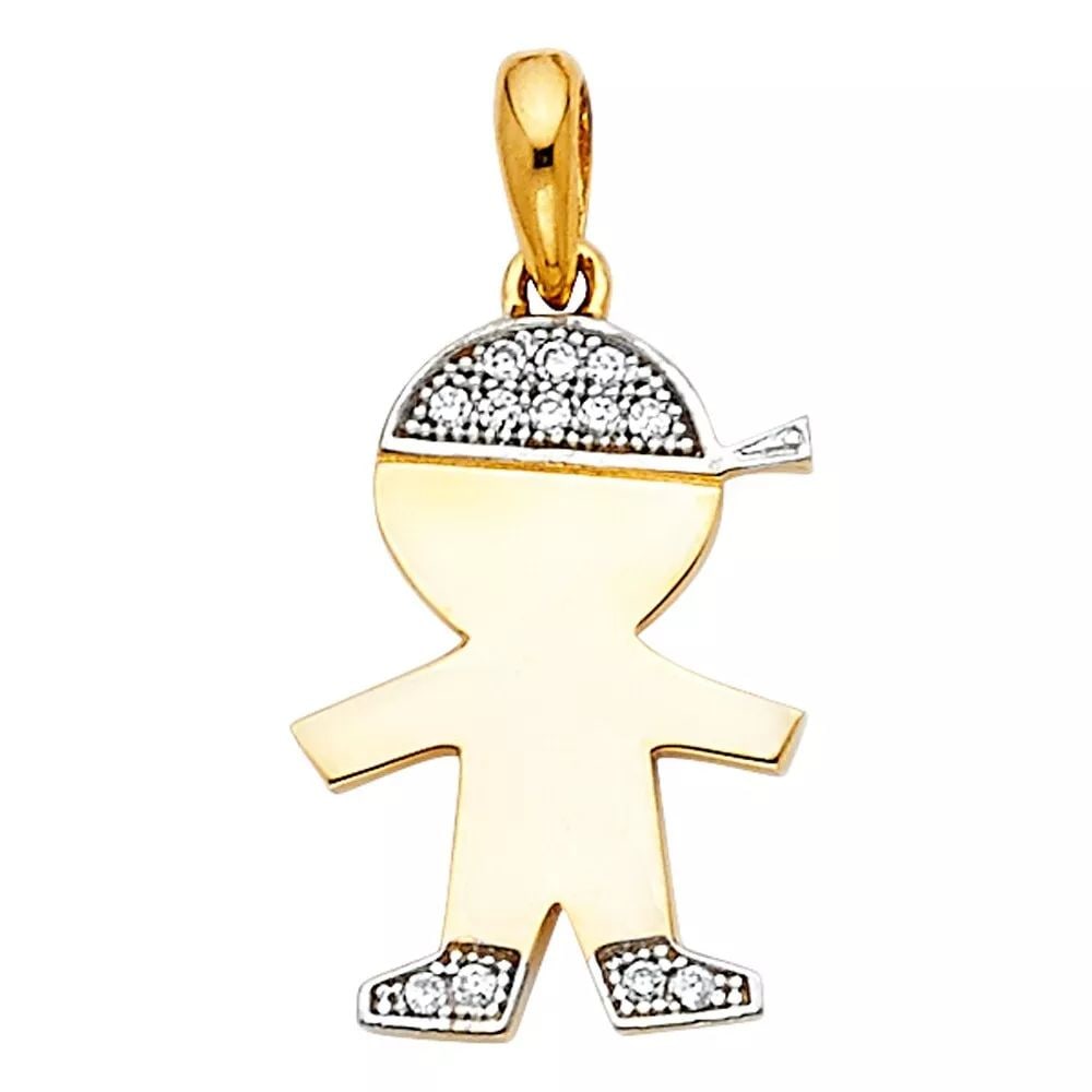 NEW 14K TWO TONE GOLD CZ BOY PENDANT (1 of 2)