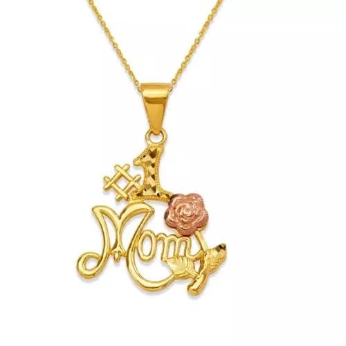 NEW 14K TWO-TONE GOLD MOM PENDANT: NEW 14K TWO-TONE GOLD MOM PENDANT 14K Two Tone Gold Approx. 21x21mm High Polished/Diamond Cut Chains Sold Separately Weight: 1.7 Grams