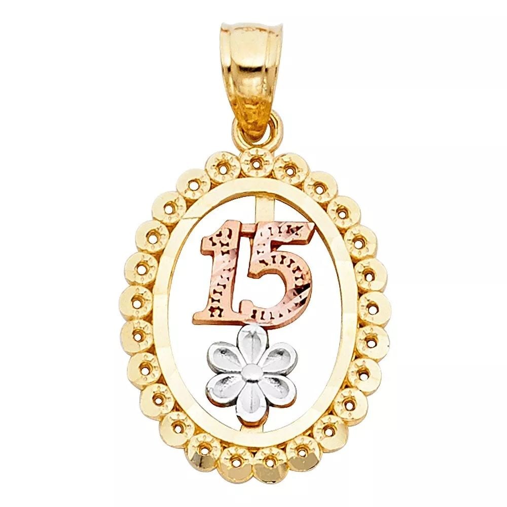 NEW 14K TRI COLOR GOLD 15 YEARS PENDANT: NEW 14K TRI COLOR GOLD 15 YEARS PENDANT 14K TRI COLOR GOLD NEW 15 YEARS PENDANT WEIGHT: 1.6