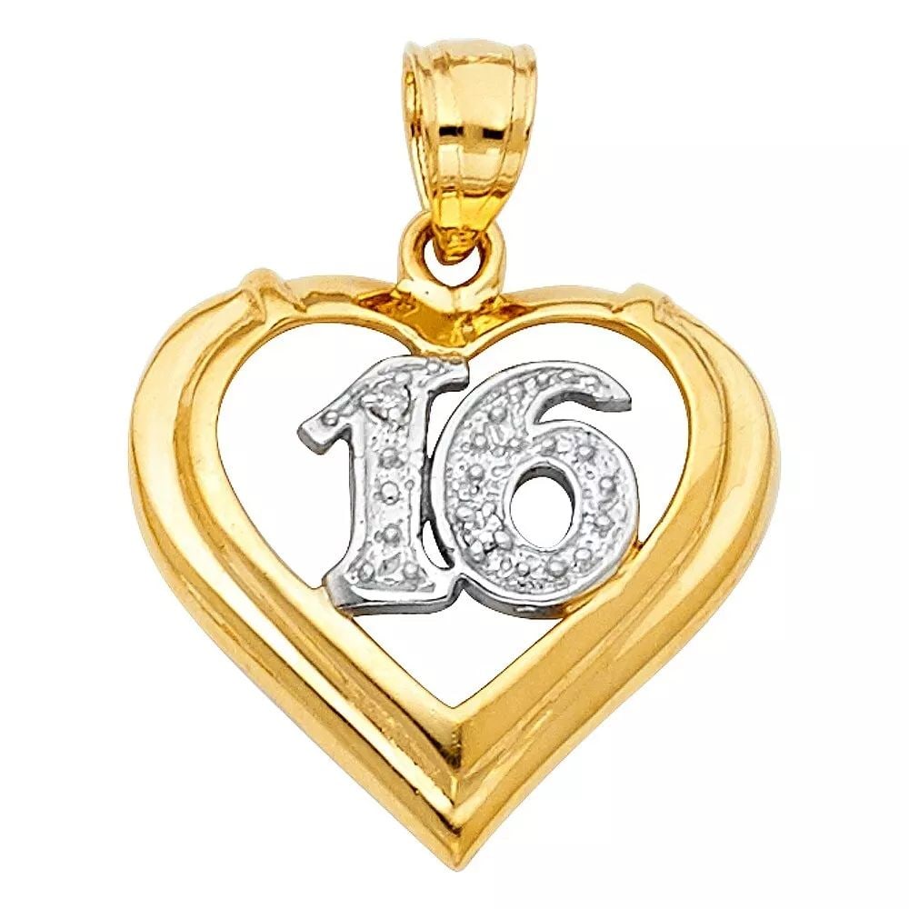 NEW 14K TWO TONE GOLD 16 YEARS HEART PENDANT: NEW 14K TWO TONE GOLD 16 YEARS HEART PENDANT 14K TWO TONE GOLD NEW 16 YEARS HEART PENDANT WEIGHT: 1.7