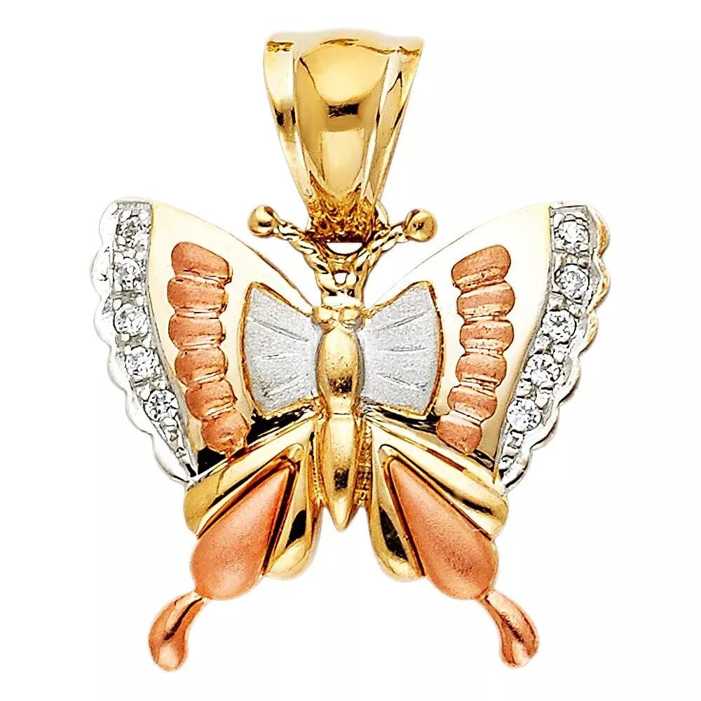 NEW 14K TRI COLOR GOLD CZ BUTTERFLY PENDANT (1 of 2)