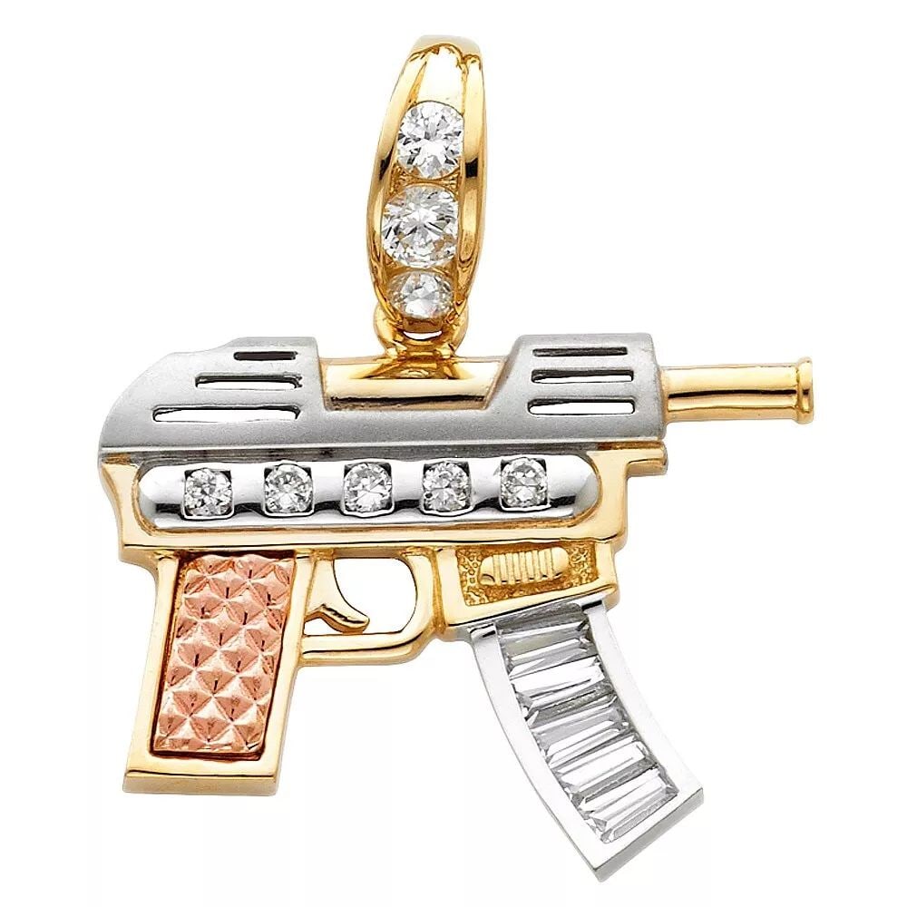 NEW 14K TRI COLOR GOLD CZ RIFLE GUN PENDANT: NEW 14K TRI COLOR GOLD CZ RIFLE GUN PENDANT 14K TRI COLOR GOLD NEW CZ RIFLE GUN PENDANT WEIGHT: 8.6g
