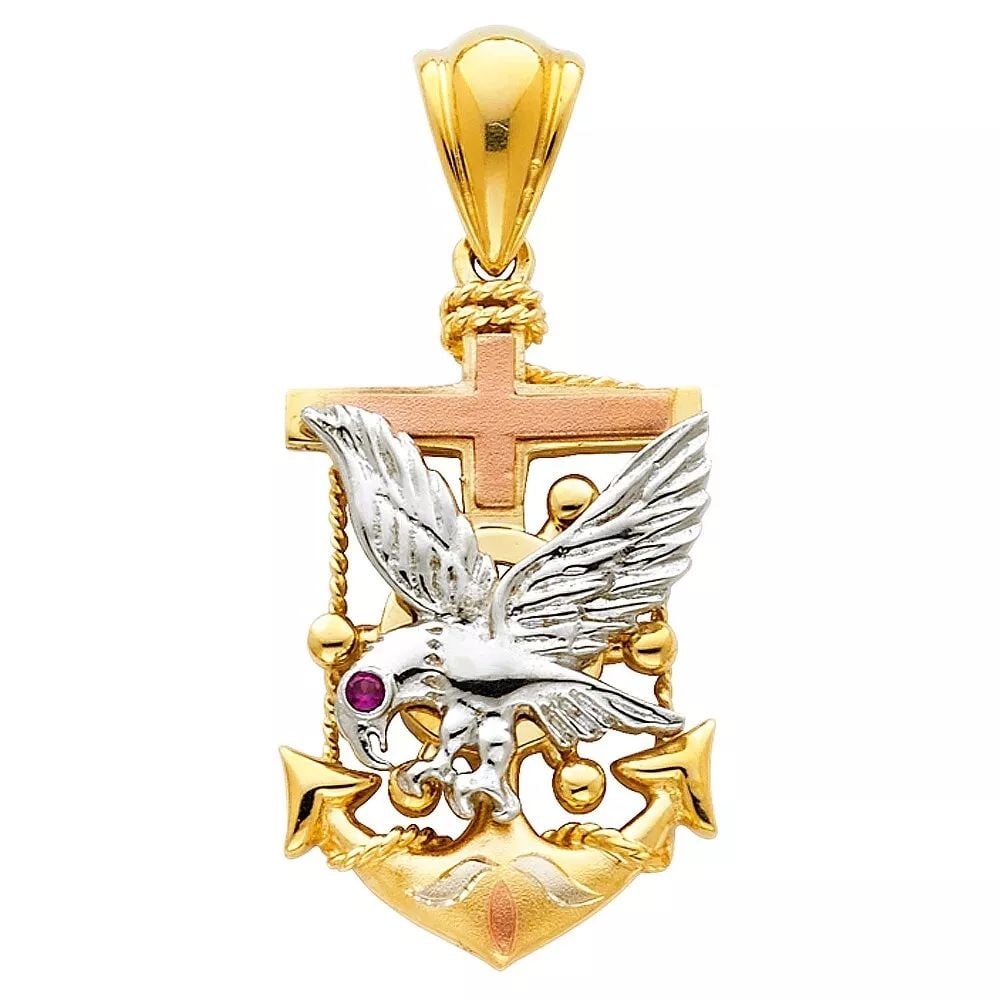 NEW 14K TRI COLOR GOLD EAGLE ANCHOR PENDANT (1 of 2)