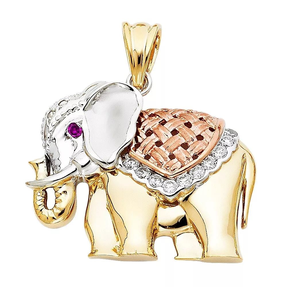 NEW 14K TRI COLOR GOLD CZ ELEPHANT PENDANT (1 of 2)