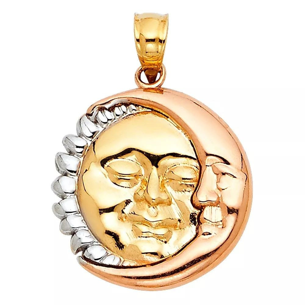 NEW 14K TRI COLOR GOLD MOON & SUN PENDANT (1 of 2)