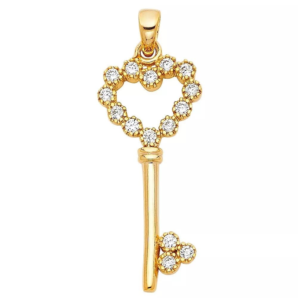 NEW 14K YELLOW GOLD CZ HEART DESIGN KEY PENDANT (1 of 2)