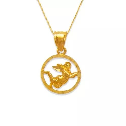 NEW 14K YELLOW GOLD ANGEL IN SPHERE PENDANT: NEW 14K YELLOW GOLD ANGEL IN SPHERE PENDANT 14K Yellow Gold Approx. 13mm High Polished Chains Sold Separately Weight: 1.1 Grams