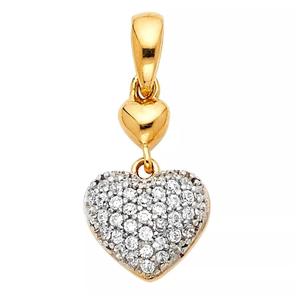 NEW 14K TWO TONE GOLD CZ HEART PENDANT (1 of 2)