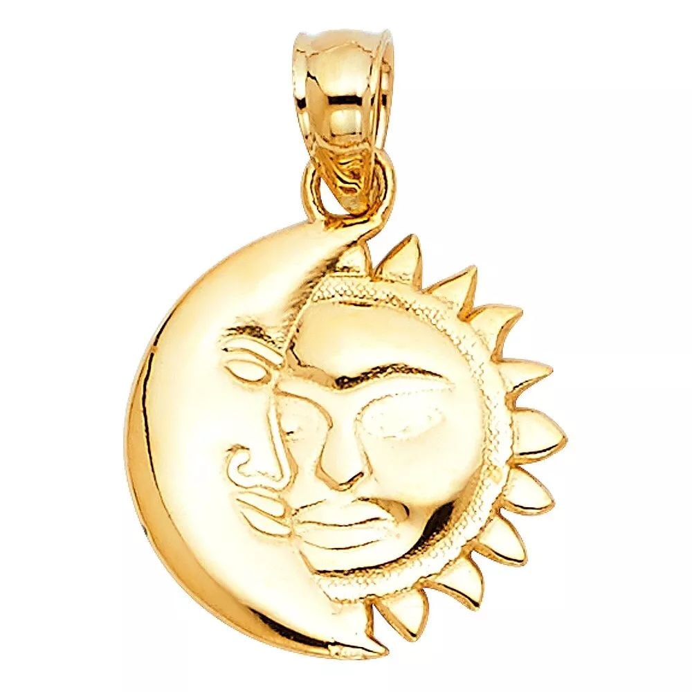NEW 14K TRI COLOR GOLD MOON & SUN PENDANT (1 of 2)