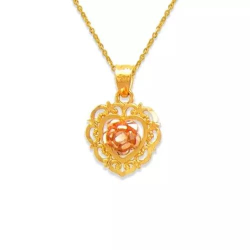 NEW 14K TWO TONE GOLD ROSE HEART PENDANT: NEW 14K TWO-TONE GOLD ROSE HEART PENDANT 14K Two Tone Gold Approx. 12x12mm High Polished/Diamond Cut Chains Sold Separately Weight: 1.2 Grams