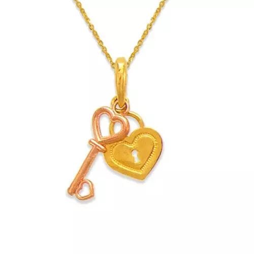 NEW 14K TWO-TONE GOLD HEART AND KEY PENDANT (1 of 2)