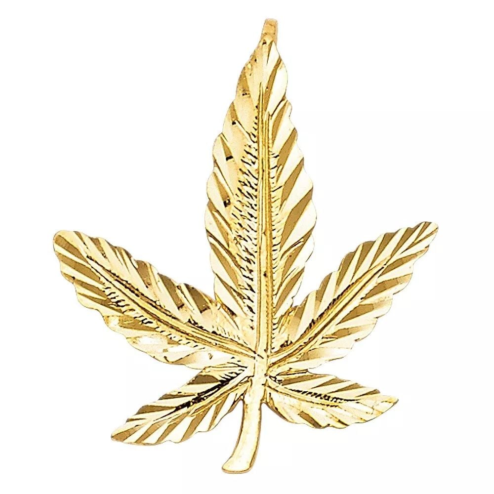 NEW 14K YELLOW GOLD MARIJUANA LEAF PENDANT (1 of 2)