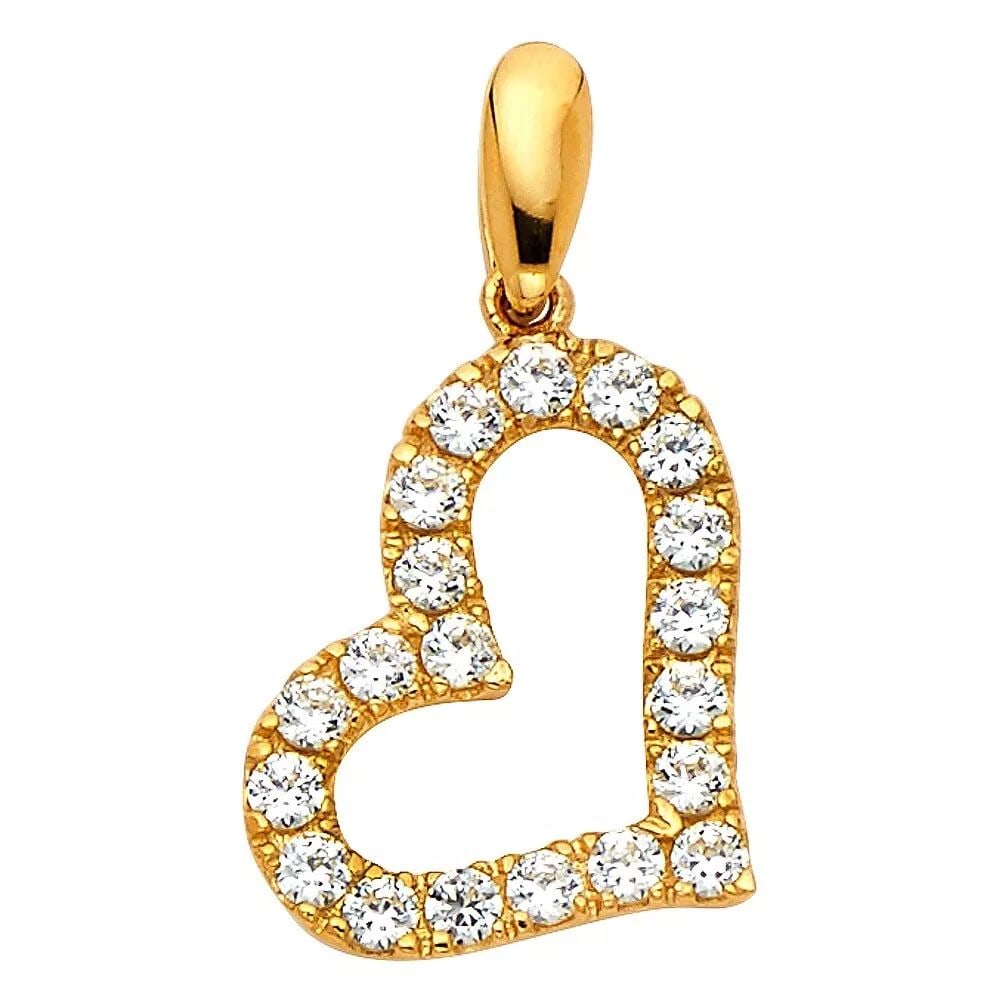 NEW 14K YELLOW GOLD CZ HEART PENDANT (1 of 2)