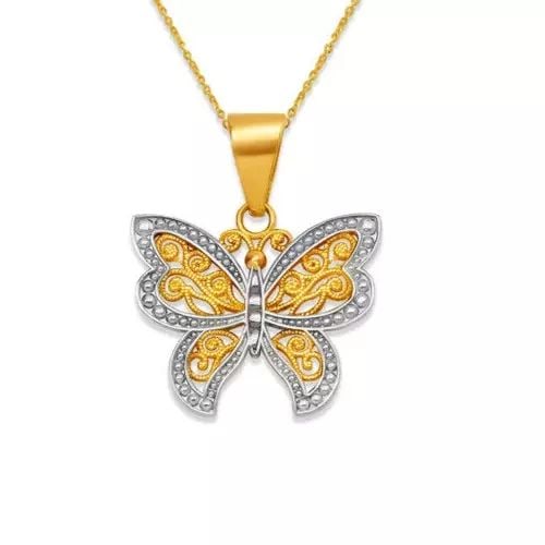 NEW 14K TWO-TONE GOLD BUTTERFLY PENDANT (1 of 2)