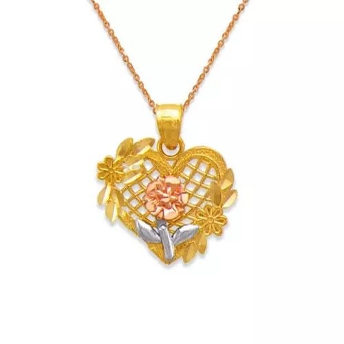 NEW 14K TRICOLOR GOLD ROSE HEART PENDANT (1 of 2)