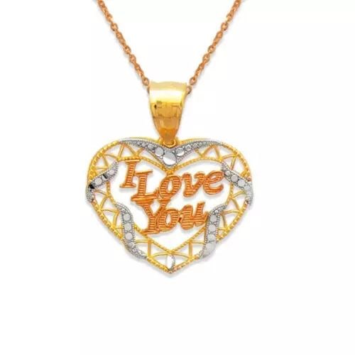 NEW 14K TRICOLOR GOLD I LOVE YOU HEART PENDANT: NEW 14K TRICOLOR GOLD I LOVE YOU HEART PENDANT 14K Tricolor Gold Approx. 20x17mm High Polished/Diamond Cut Chains Sold Separately Weight: 1.7 Grams