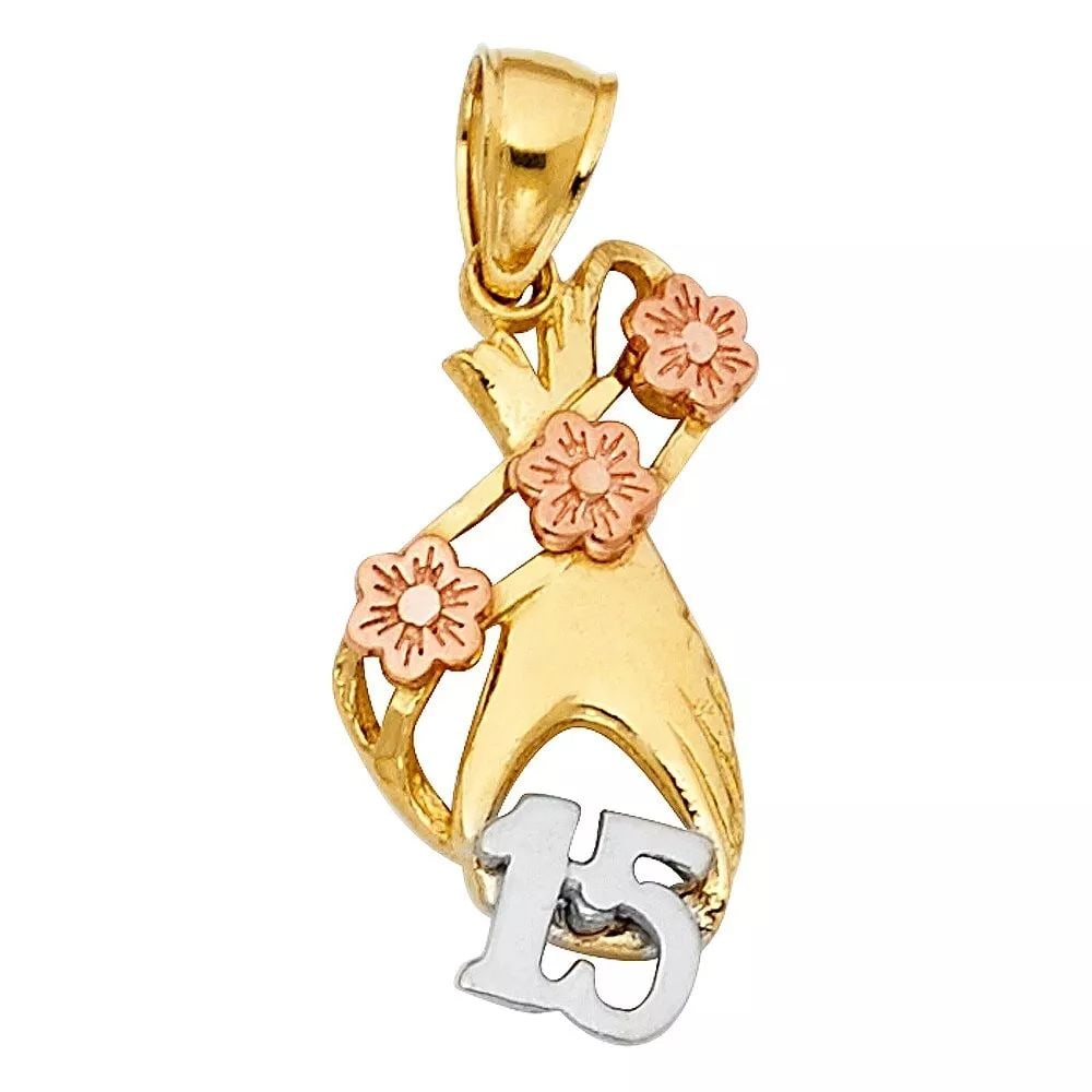 NEW 14K TRI COLOR GOLD 15 YEARS HEART PENDANT: NEW 14K TRI COLOR GOLD 15 YEARS HEART PENDANT 14K TRI COLOR GOLD NEW 15 YEARS HEART PENDANT WEIGHT: 1.4