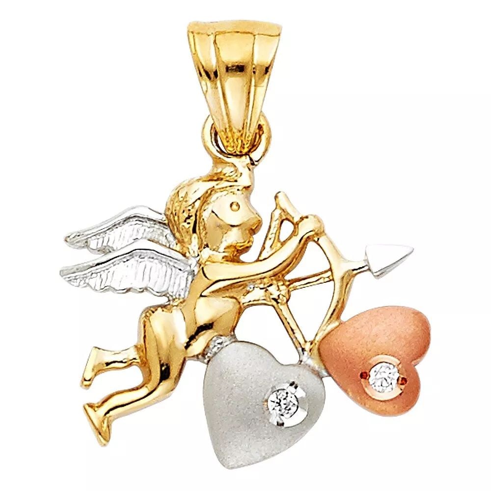 NEW 14K TRI COLOR GOLD CZ CUPID PENDANT (1 of 2)