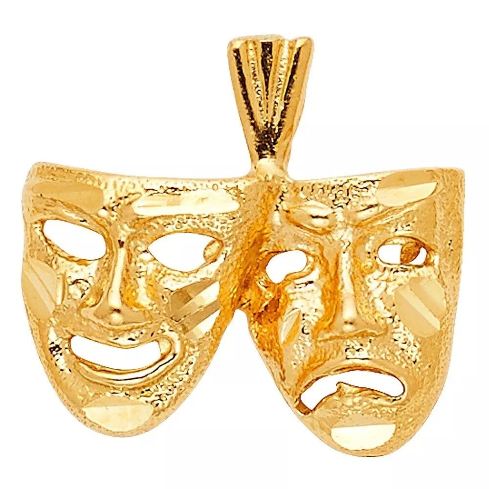 NEW 14K YELLOW GOLD MASK PENDANT (1 of 2)
