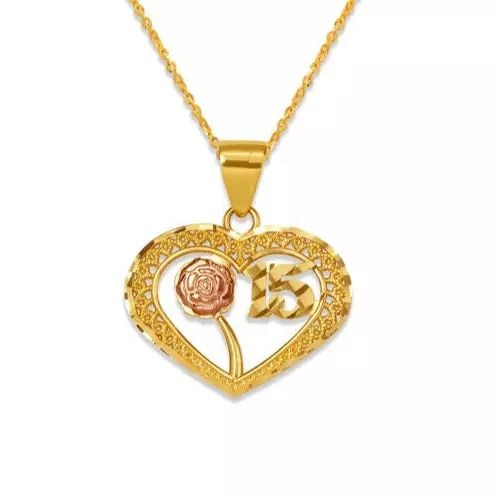 NEW 14K TRICOLOR GOLD ANOS ROSE HEART PENDANT (1 of 2)