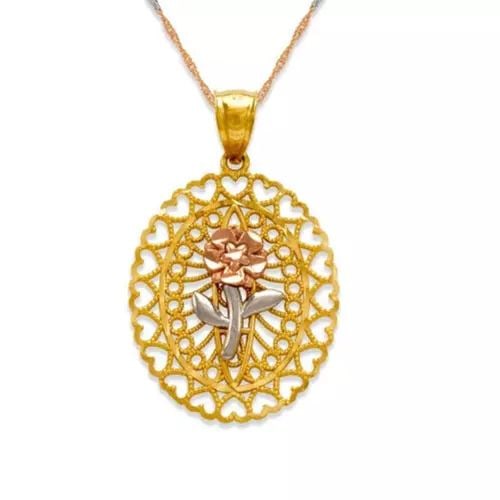 NEW 14K TRICOLOR GOLD ROSE PENDANT (1 of 2)