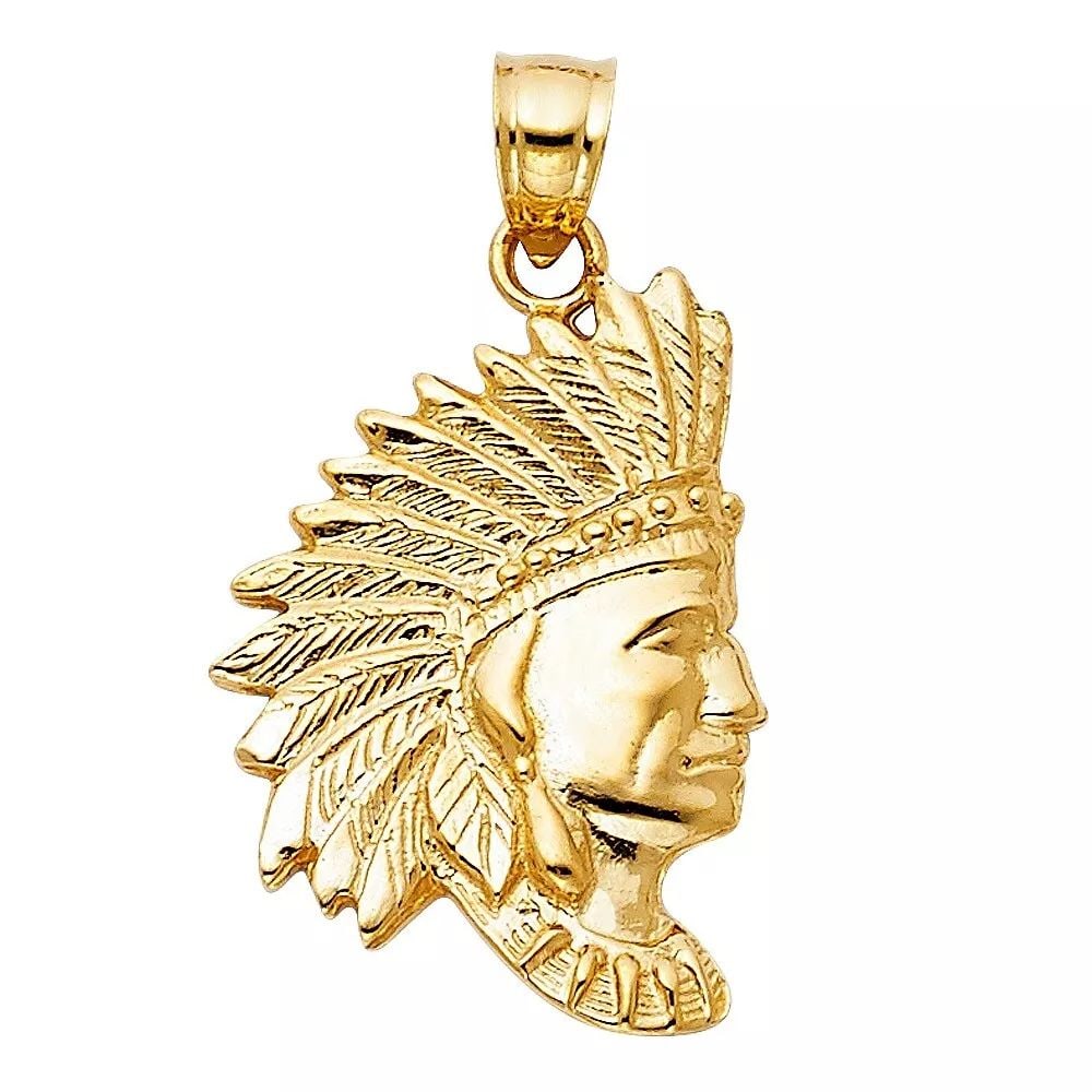 NEW 14K YELLOW GOLD INDIAN PENDANT (1 of 2)