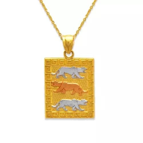 NEW 14K TRI COLOR GOLD TIGER PENDANT: NEW 14K TRICOLOR GOLD TIGER PENDANT 14K Tricolor Gold Approx. 16x19mm High Polished Chains Sold Separately Weight: 2.8 Grams