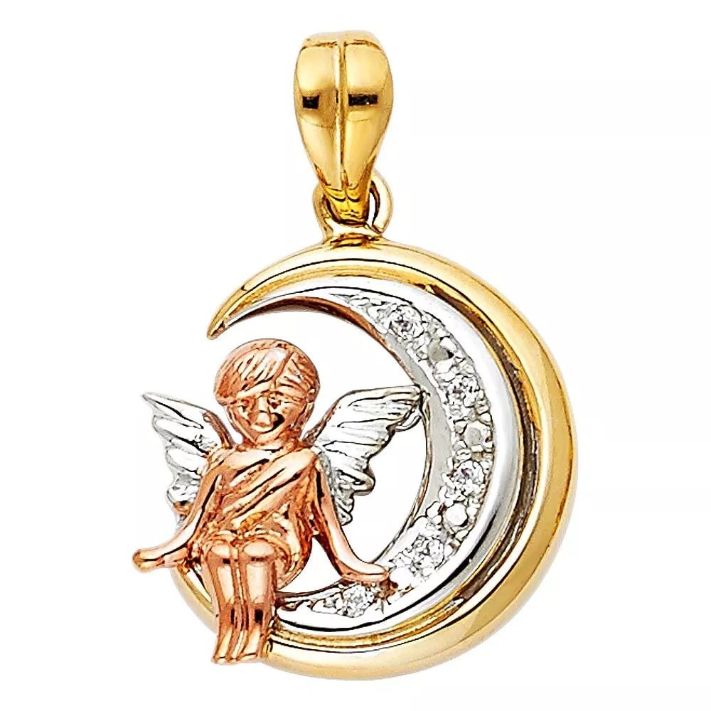 NEW 14K TRI COLOR GOLD CZ ANGEL PENDANT: NEW 14K TRI COLOR GOLD CZ ANGEL PENDANT 14K TRI COLOR GOLD> NEW CZ ANGEL PENDANT WEIGHT: 2.7