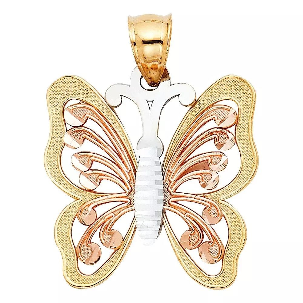 NEW 14K TRI COLOR GOLD BUTTERFLY PENDANT (1 of 2)