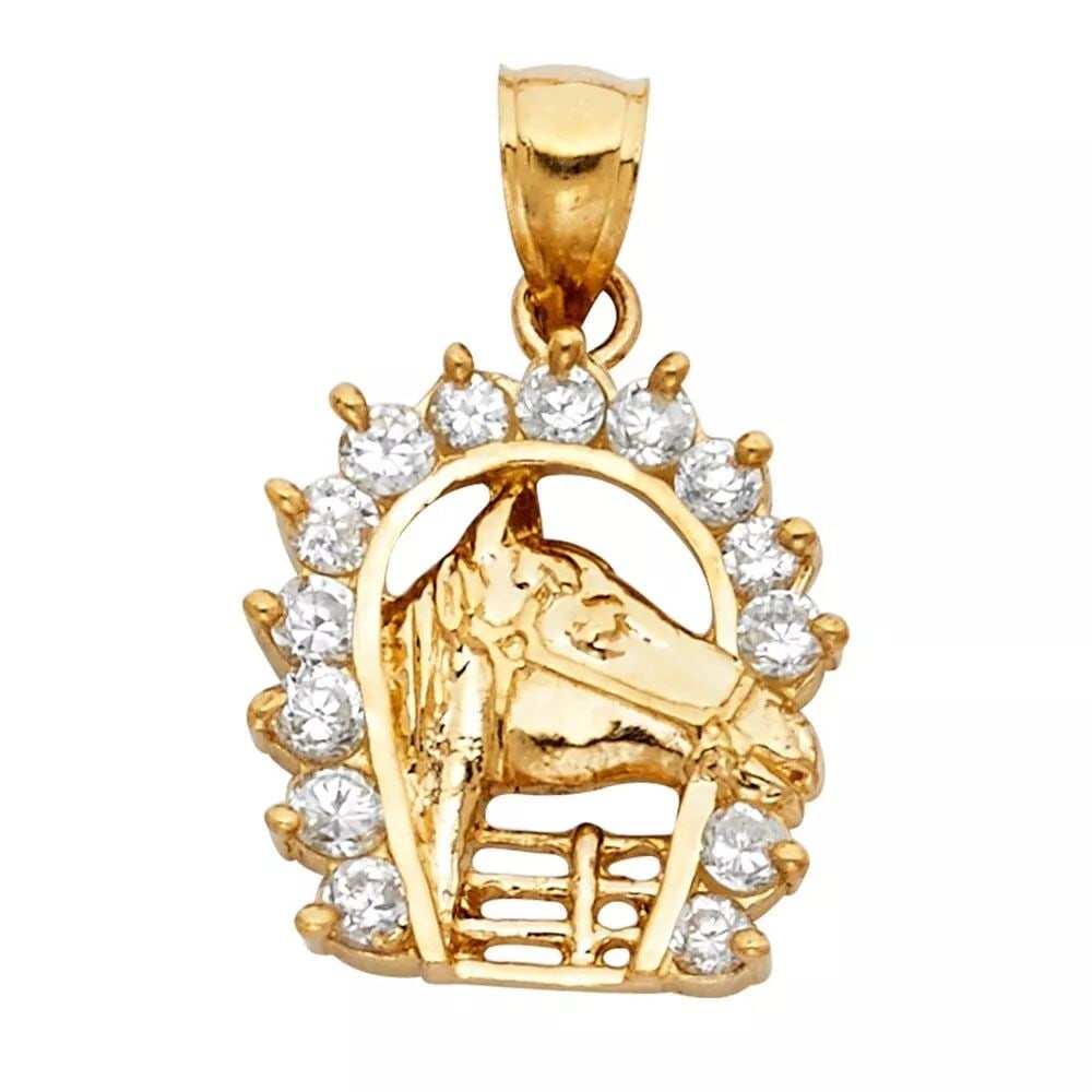 NEW 14K YELLOW GOLD CZ LUCKY HORSE SHOE PENDANT: NEW 14K YELLOW GOLD CZ LUCKY HORSE SHOE PENDANT 14K YELLOW GOLD> NEW CZ LUCKY HORSE SHOE PENDANT WEIGHT: 2.9