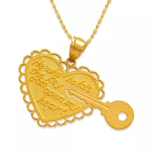 NEW 14K YELLOW GOLD TWO-PIECE HEART AND KEY PENDANT (1 of 2)