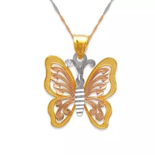 NEW 14K TRICOLOR GOLD BUTTERFLY PENDANT (1 of 2)