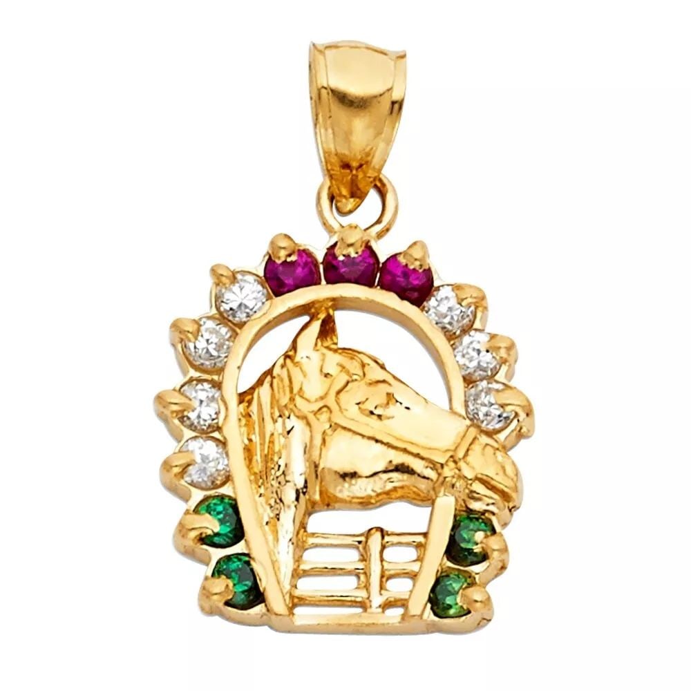 NEW 14K YELLOW GOLD CZ LUCKY HORSE SHOE PENDANT (1 of 2)