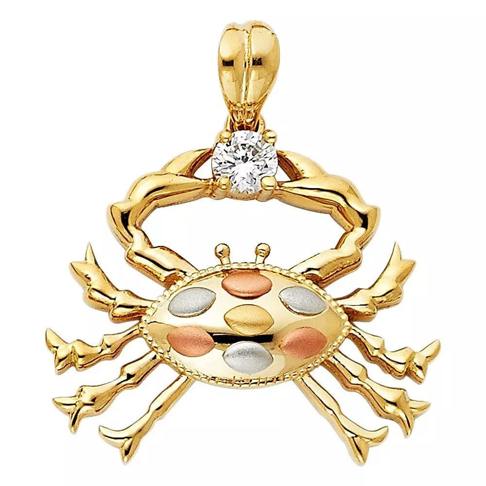 NEW 14K TRI COLOR GOLD CZ CRAB PENDANT (1 of 2)