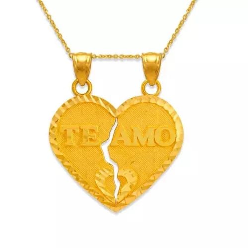 NEW 14K YELLOW GOLD TWO-PIECE TE AMO HEART PENDANT: NEW 14K YELLOW GOLD TWO-PIECE TE AMO HEART PENDANT 14K Yellow Gold Approx. 25x22mm High Polished/Diamond Cut Chains Sold Separately Weight: 3.3 Grams