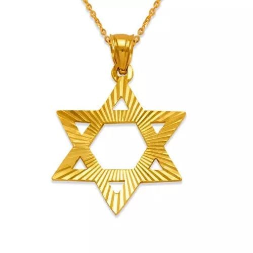 NEW 14K YELLOW GOLD STAR OF DAVID PENDANT: NEW 14K YELLOW GOLD STAR OF DAVID PENDANT 14K Yellow Gold Approx. 19x27mm Diamond Cut Chains Sold Separately Weight: 3.0 Grams