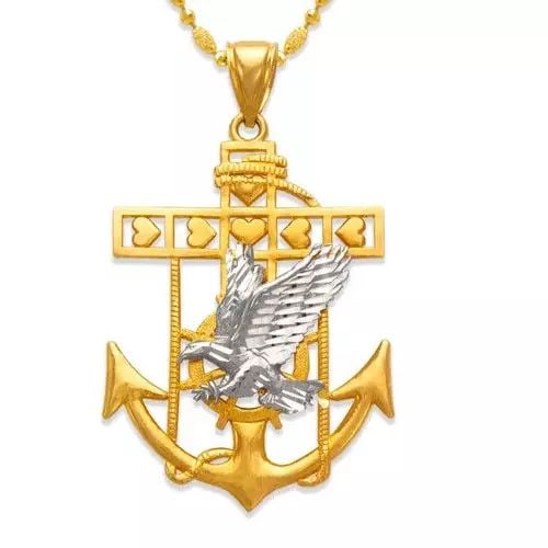 NEW 14K TWO-TONE GOLD EAGLE ANCHOR PENDANT (1 of 2)