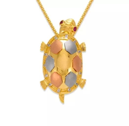 NEW 14K TRICOLOR GOLD FANCY TURTLE CZ PENDANT (1 of 2)