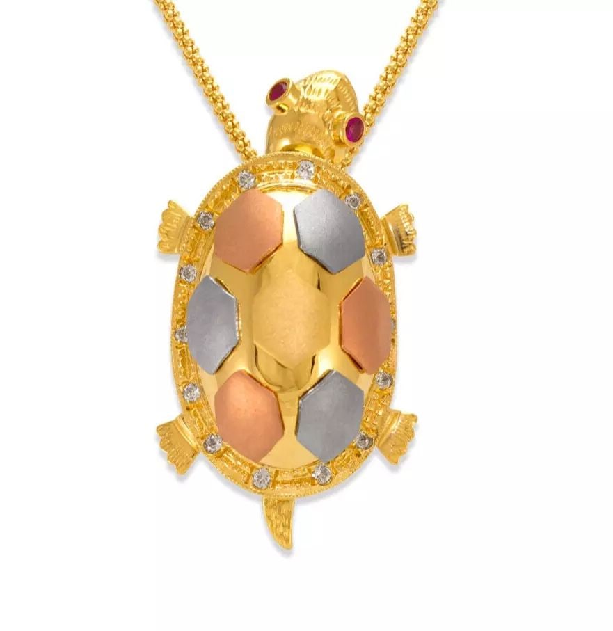 NEW 14K TRICOLOR GOLD FANCY TURTLE PENDANT (1 of 2)