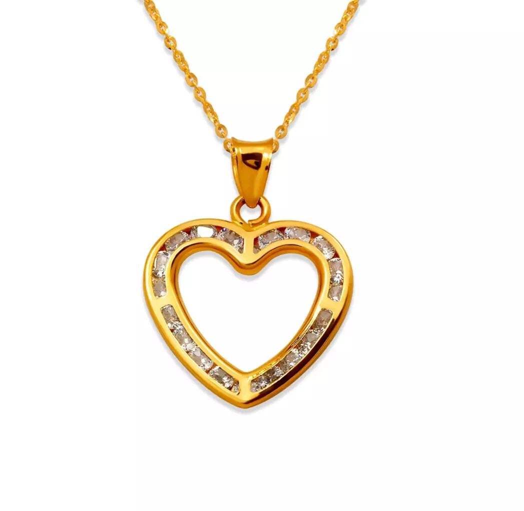 NEW 14K YELLOW GOLD HEART CZ PENDANT (1 of 2)