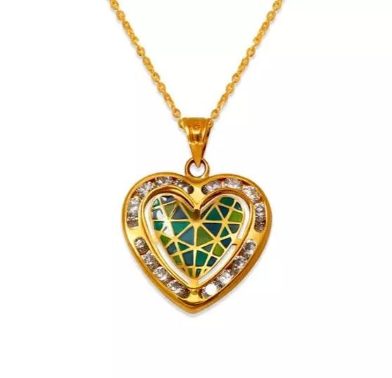 NEW 14K YELLOW GOLD HEART ENAMEL CZ PENDANT: NEW 14K YELLOW GOLD HEART ENAMEL CZ PENDANT 14K Yellow Gold Approx. 17x17mm Cubic Zirconia Chains Sold Separatel Weight: 1.1 Grams