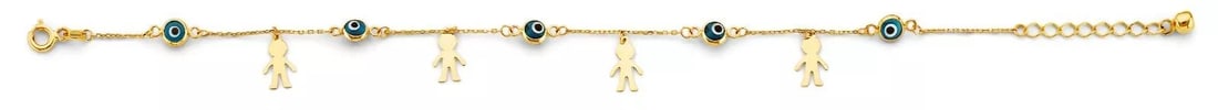 NEW 14K YELLOW GOLD BLUE EVIL EYE & BOY CHARMS BRACELET: NEW 14K YELLOW GOLD BLUE EVIL EYE & BOY CHARMS BRACELET 14K YELLOW GOLD NEW BLUE EVIL EYE & BOY CHARMS BRACELET WEIGHT: 1.4 g