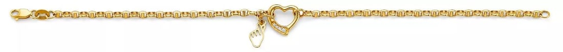 NEW 14K YELLOW GOLD CZ HEART WITH FINGER HEART CHARM BRACELET (1 of 2)