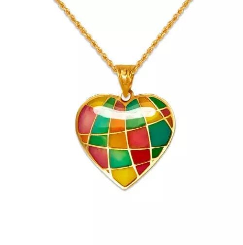 NEW 14K YELLOW GOLD HEART ENAMEL PENDANT: NEW 14K YELLOW GOLD HEART ENAMEL PENDANT 14K Yellow Gold Approx. 17x17mm Chains Sold Separately Weight: 0.4 Grams