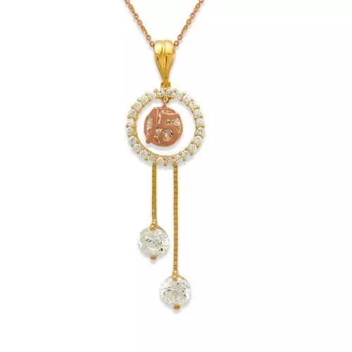 NEW 14K TWO-TONE GOLD FANCY 15 ANOS CZ PENDANT (1 of 2)