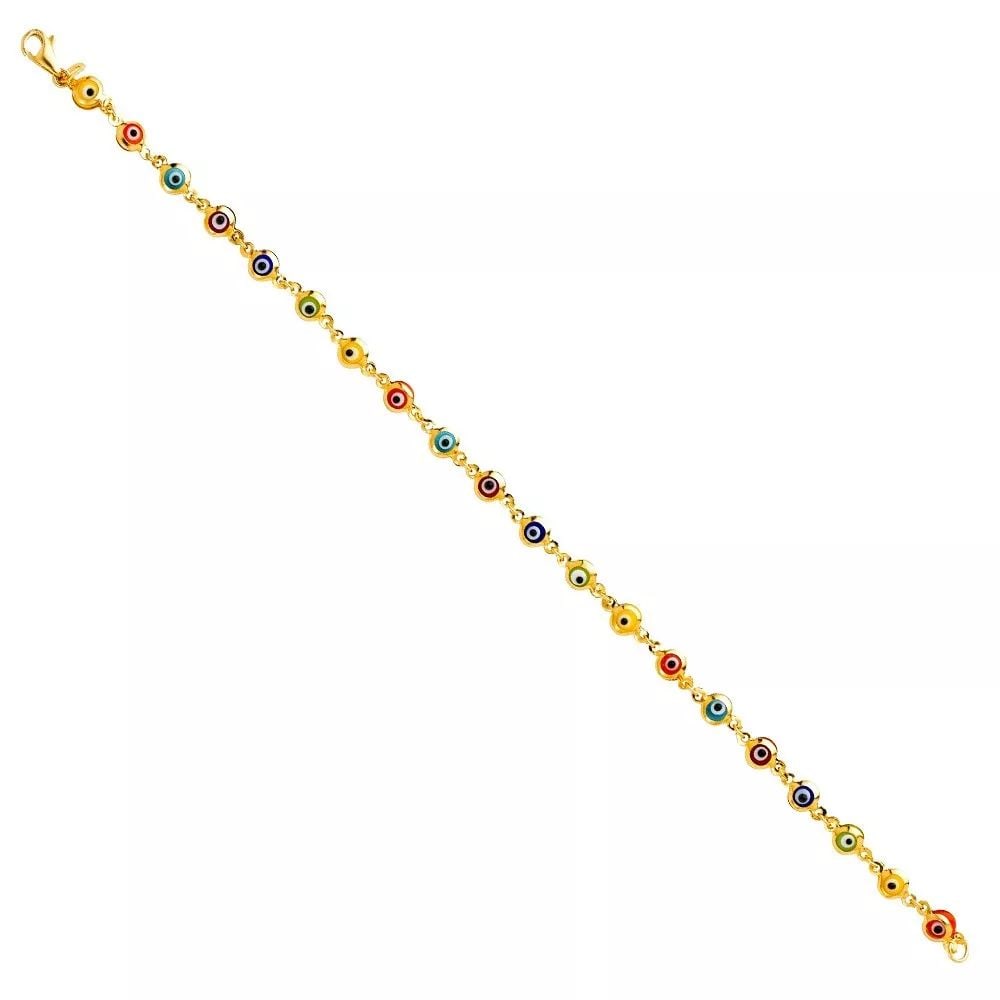 NEW 14K YELLOW GOLD MIXED COLOR EVIL EYE BRACELET (1 of 2)