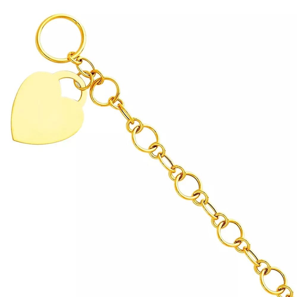 NEW 14K YELLOW GOLD LIGHT HOLLOW BRACELET WITH HEART PENDANT: NEW 14K YELLOW GOLD LIGHT HOLLOW BRACELET WITH HEART PENDANT 14K YELLOW GOLD NEW LIGHT HOLLOW BRACELET WITH HEART PENDANT WEIGHT: 5.5 g