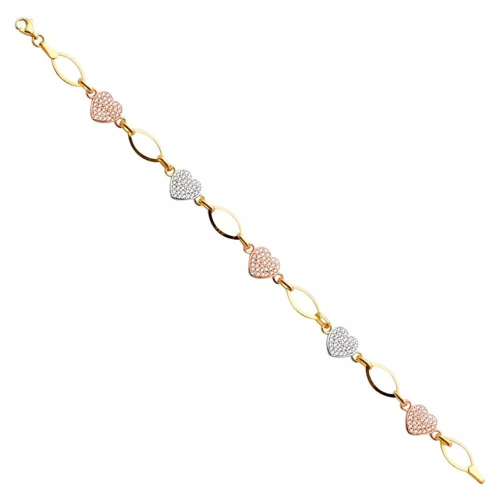 NEW 14K YELLOW GOLD CZ HEART BRACELET (1 of 2)